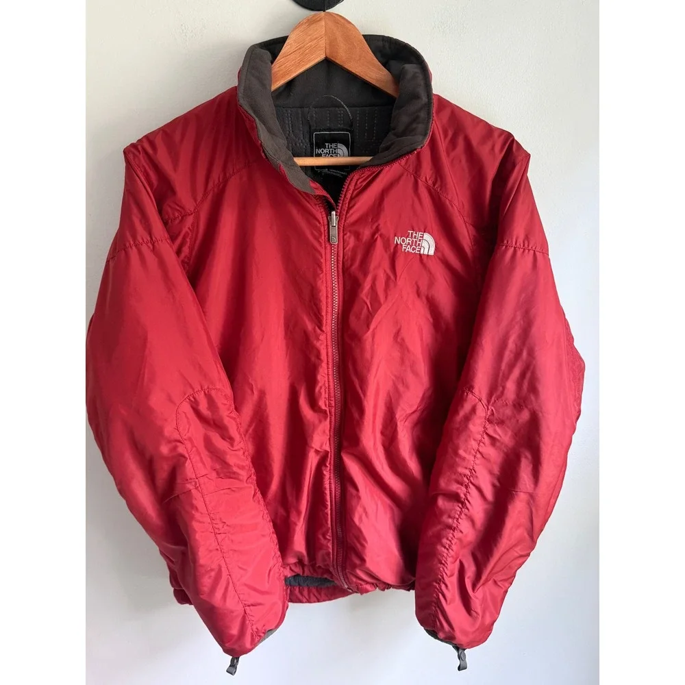 The North Face Mens Red Full Zip Fleece Lined Nylon Shell Jacket Size Medium